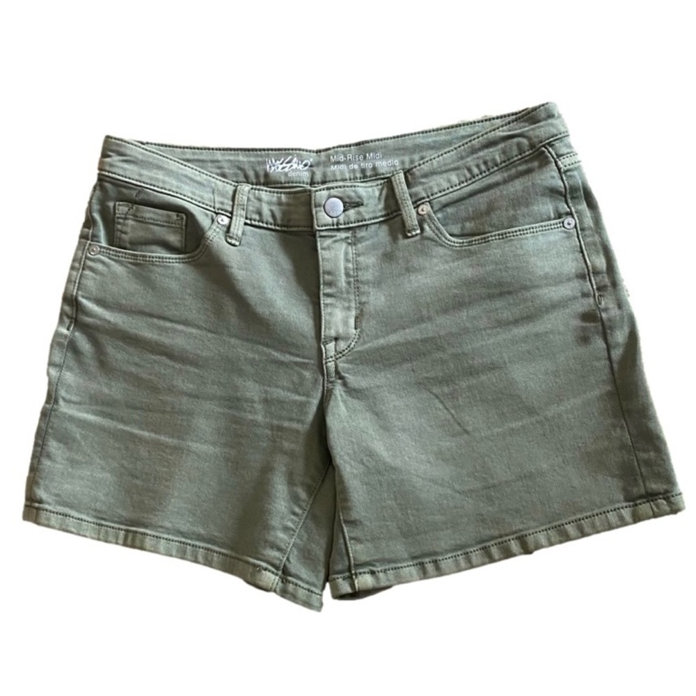 MOSSINO denim mid-rise midi super stretch Green khaki denim shorts 8 / 29